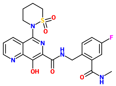 (image for) MC080240 5-(1,1-Dioxido-1,2-thiazinan-2-yl)-N-[4-fluoro-2-(methylcarbamoyl)benzyl]-8-hydroxy-1,6-naphthyridine-7-carboxamide